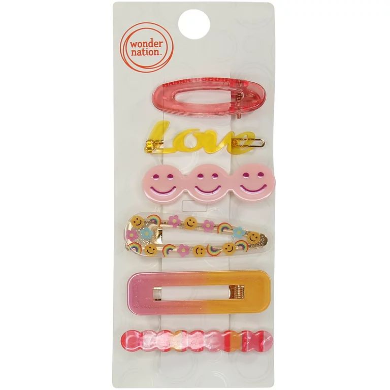 Wonder Nation Assorted Smiley and Love Salon Clips, 6-Pack | Walmart (US)
