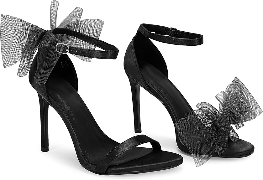 Women's One Strap Heeled Sandals Open Toe Bow Knot Satin Pumps Ankle Buckle Strap Stiletto Heels ... | Amazon (US)