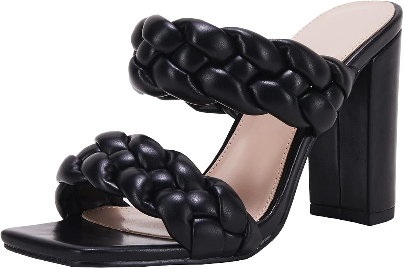 VETASTE Women's Braided Heeled Sandals Square Open Toe Backless Block Heel Strappy Casual Sandals | Amazon (US)