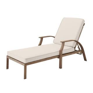 Geneva Brown Wicker Outdoor Patio Chaise Lounge with CushionGuard Almond Tan Cushions | The Home Depot