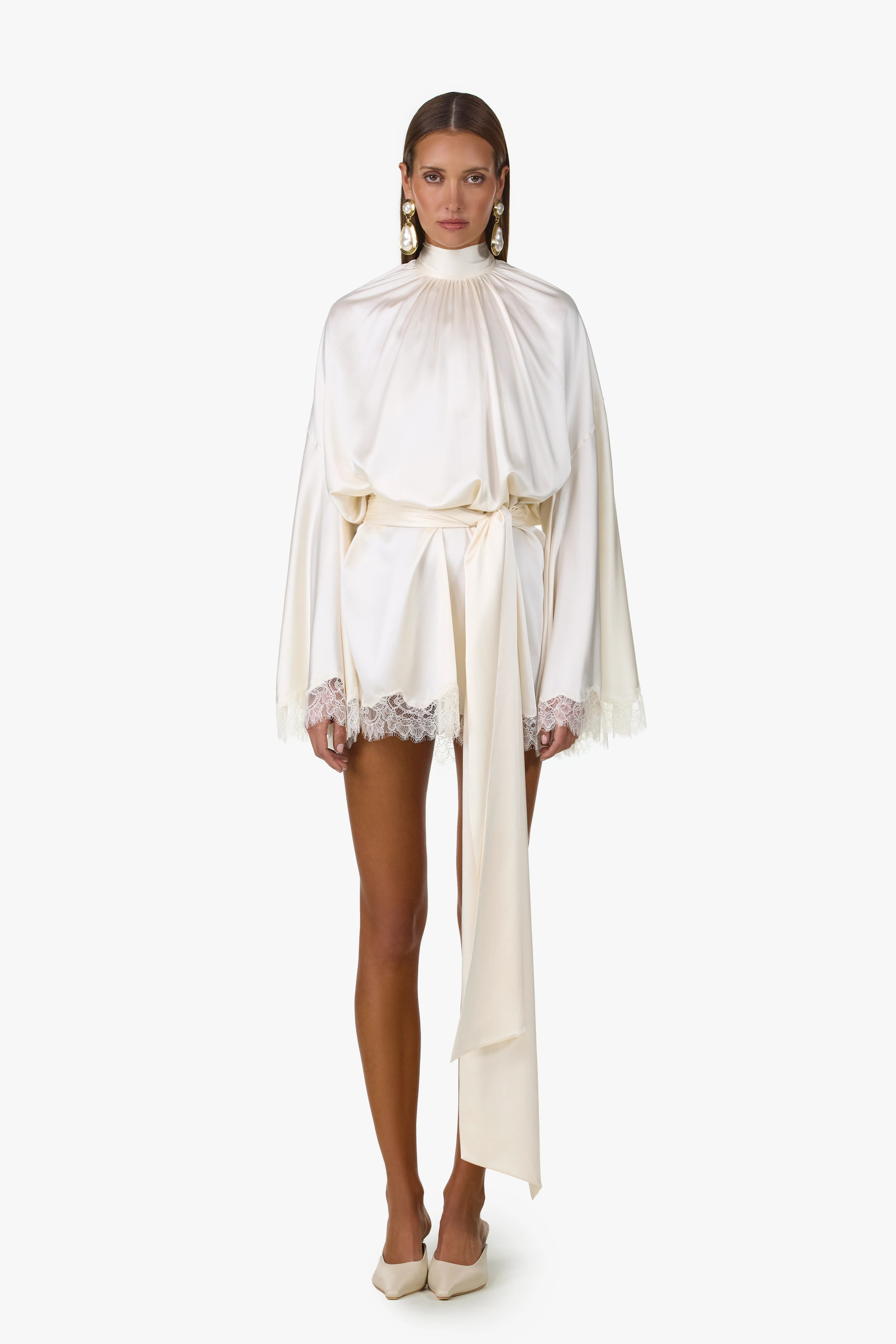 Lace Silk Mini Dress (Cream) | SAME
