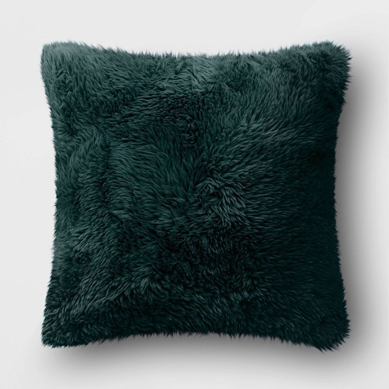 Oversized Faux Fur Square Throw Pillow Dark Green - Room Essentials&#8482; | Target
