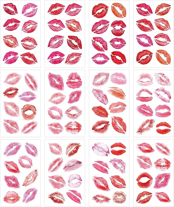 96 Pcs Valentines Lip Temporary Tattoos, Red Pink Lip Print Kiss Face Tattoo Stickers Body Decora... | Amazon (US)