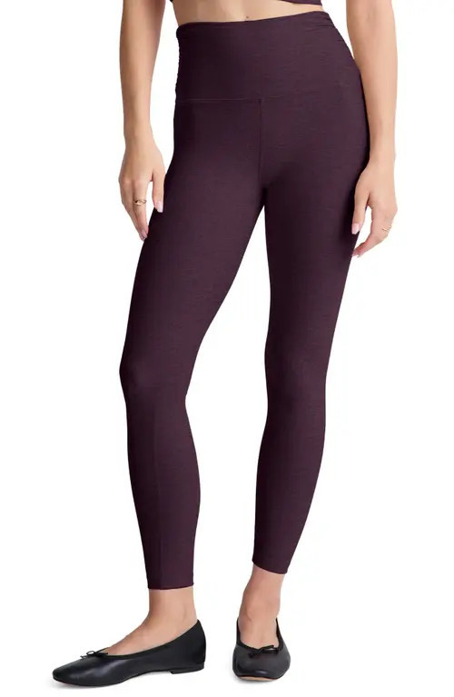 Beyond Yoga Space Dye Shirred Leggings in Eggplant Purple Heather at Nordstrom, Size Small | Nordstrom
