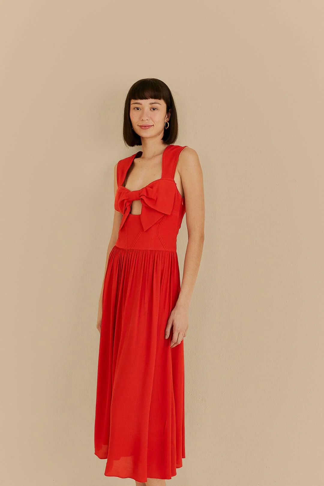 Red Bow Sleeveless Midi Dress | FarmRio