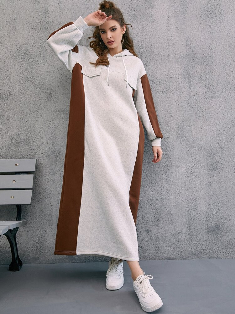 Colorblock Flap Detail Sweatshirt Dress | SHEIN