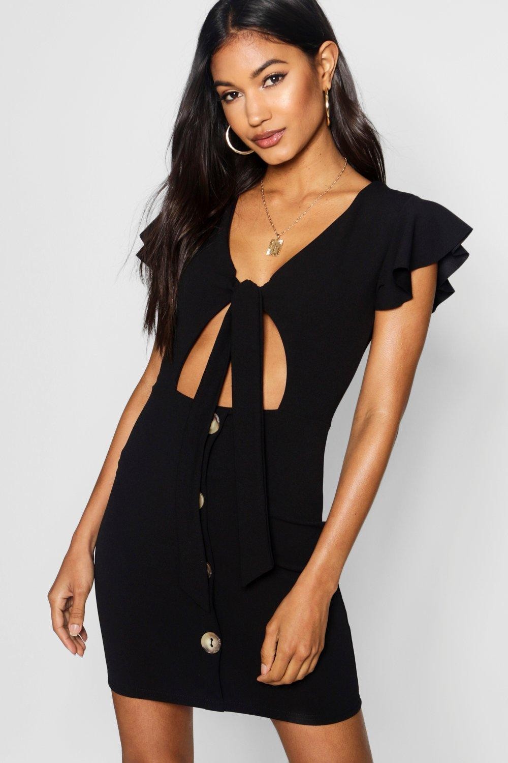 Robe mini boutonnée à manches volantées | Boohoo.com (FR)