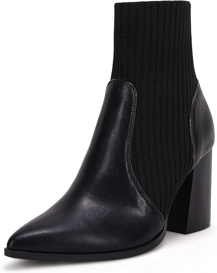 Ermonn Womens Pointed Toe High Heels Ankle Boots Zipper Block Chunky Heel Knit Elastic Fall Winte... | Amazon (US)