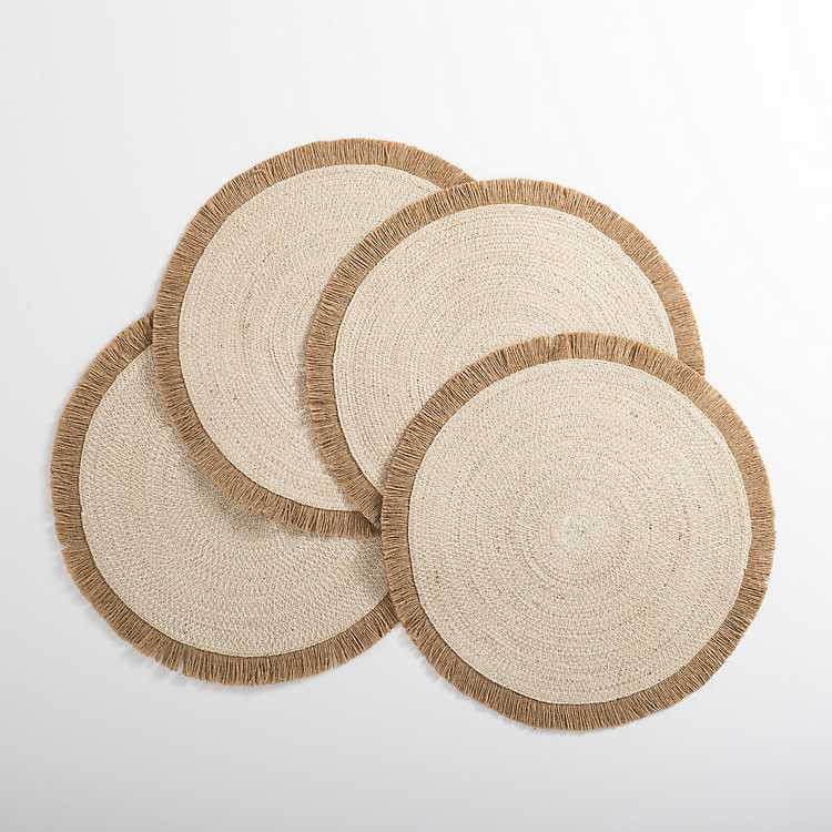 New! Round White Jute Fringe Placemats, Set of 4 | Kirkland's Home