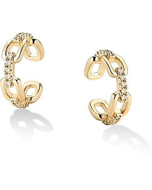 Valloey Rover 14K Gold Plated Wide Cuff Earring Clip On Cartilage Earrings Huggie Ear Cuff Gold E... | Amazon (US)