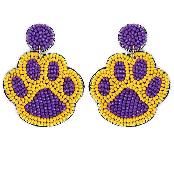 Tiger Paw Print Seed Bead Earringslsu Earringspurple and - Etsy | Etsy (US)