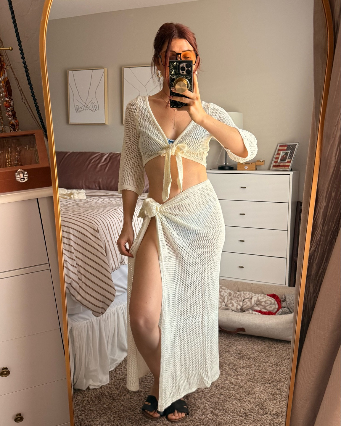 Cream white crocheted swim set with wrapped skirt and tie front top that is also reversible - size M.
Black and brown Sandals - size down half a size. #ootd #seasonal #petite

Summer outfits, summer dresses, beach vacation outfits, vacation outfits beach

#LTKSwim #LTKPetite #LTKSeasonal