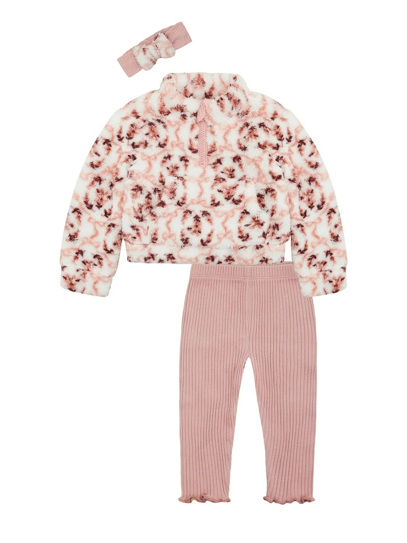 Wonderluxe Baby Girls' Teddy Fleece Pullover, Legging and Headband Set, 3-Piece, Sizes 0/3M-24M | Walmart (US)