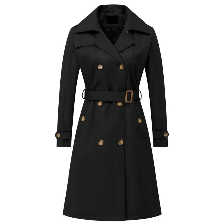 Chrisuno Rain Mid Length Trench Coat Women Coats Long Trenchcoat Double Breasted Water Resistant ... | Walmart (US)