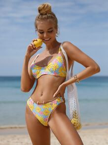 Bikinx Floral Print High Cut Bikini Swimsuit | SHEIN