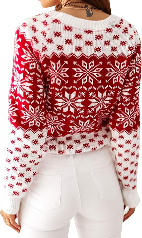 EXLURA Patterns Reindeer Ugly Christmas Crew Neck Long Sleeve Sweater Jumper Pullover Knitted Pri... | Amazon (US)
