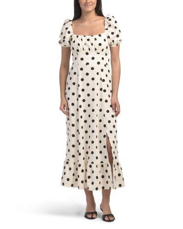 Linen Blend Puff Sleeve Smocked Midi Dress | TJ Maxx