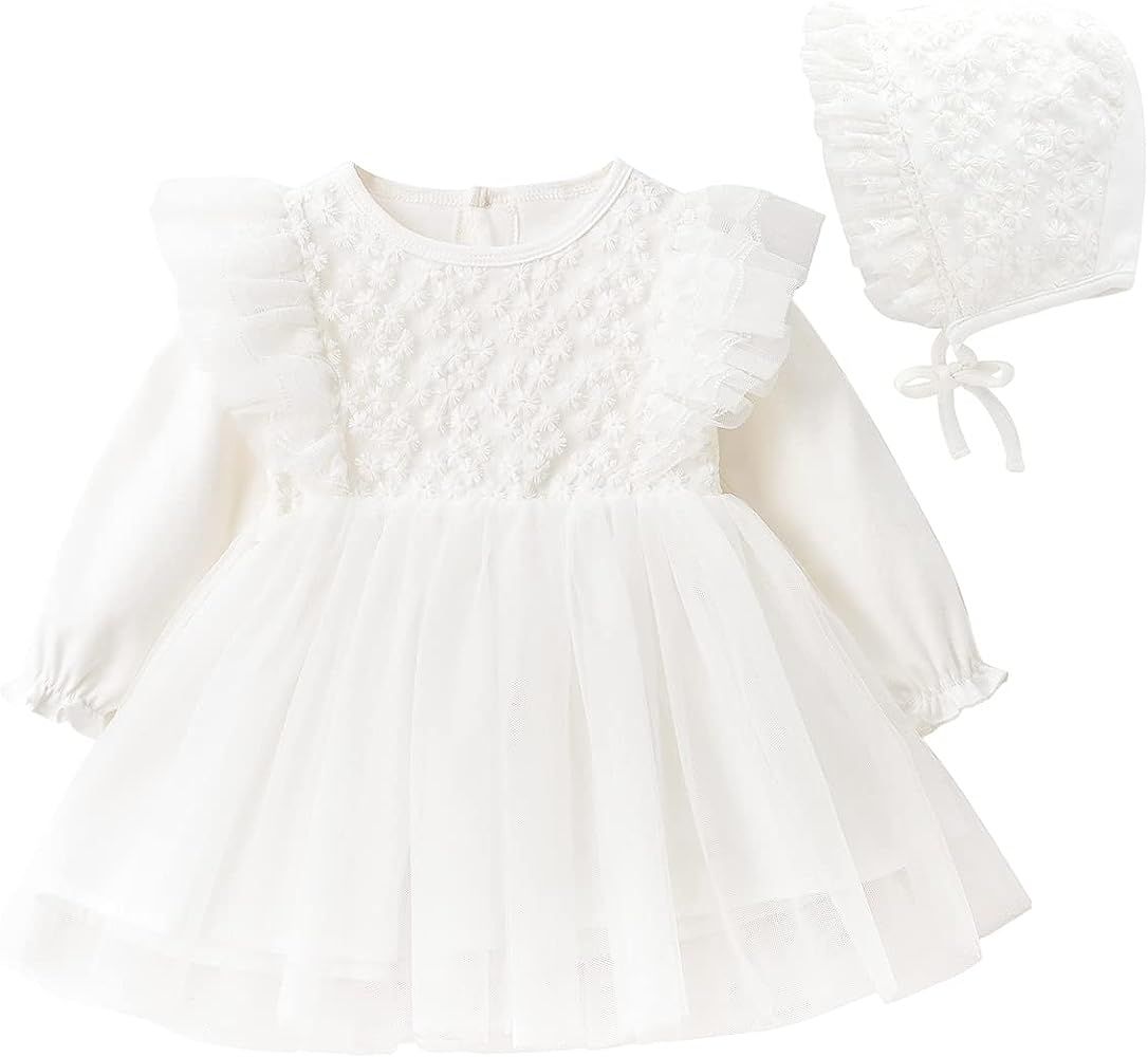Curipeer Baby Girl Christening Dress Classic Infant Baptism Wedding Tulle Dress for Spring Summer | Amazon (US)