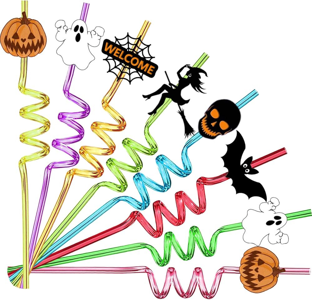 24 Pcs Halloween Party Favors - Reusable Plastic Crazy Straws with Bats, Pumpkin, Witch, Ghost De... | Amazon (US)