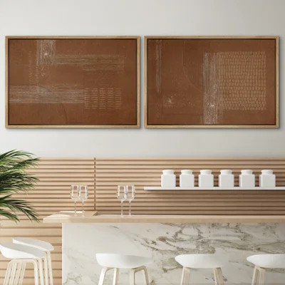 Mid-Century Modern Brown Abstract Polygon - 2 Piece Floater Frame Print Set on Canvas | Wayfair North America