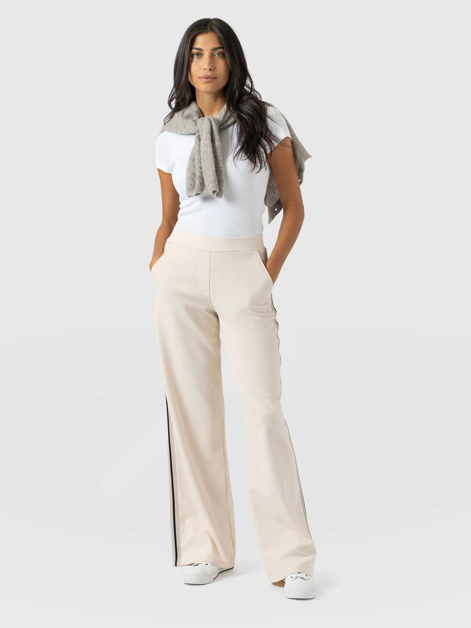 Victory Straight Leg Pant - Cream - Black Stripe | Saint + Sofia