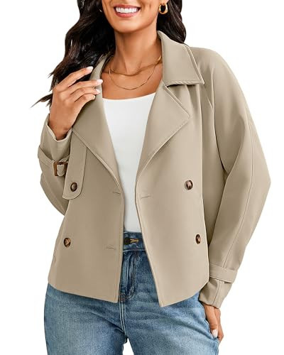 LookbookStore Trendy Clothes for Women Short Trench Coat for Women 2025 Women's Trench Coat Light Taupe X-Large Fits US Size 16 to 18 | Amazon (US)