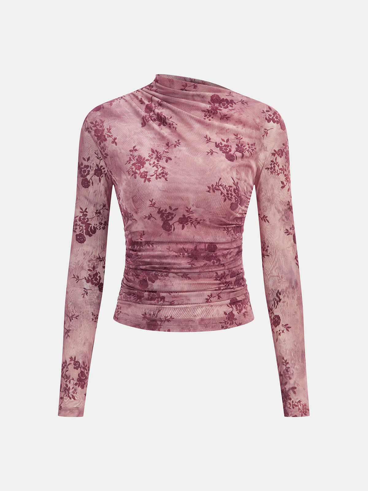 Rose Floral Mesh Ruched Top | Commense