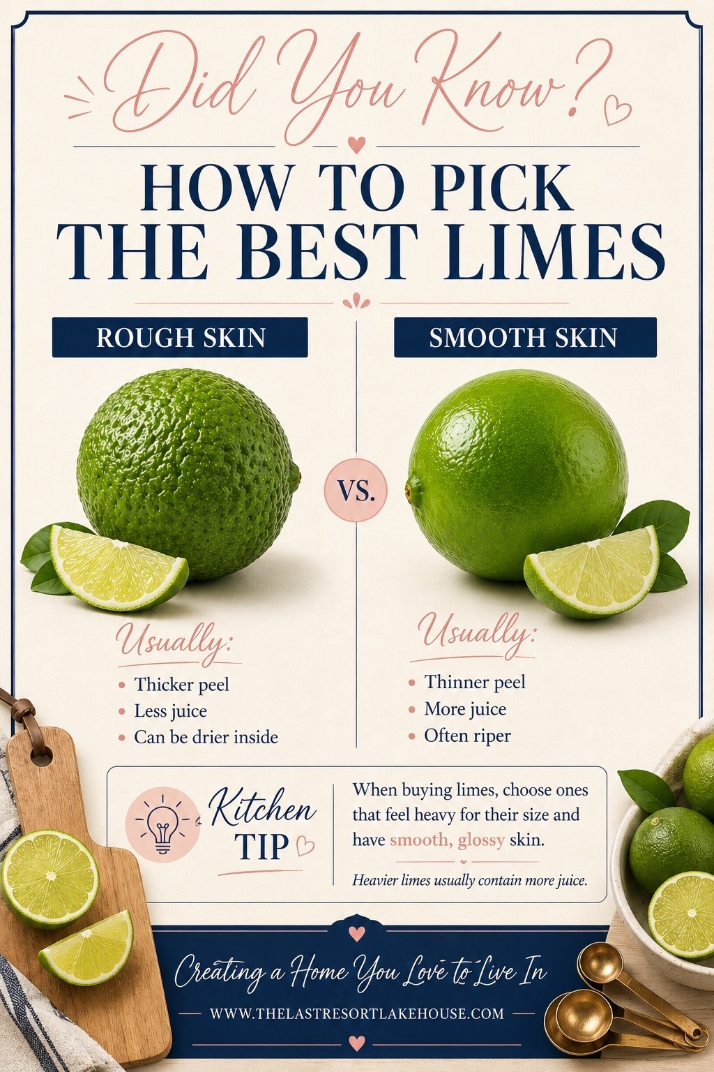 Next time you’re at the grocery store, look for smooth, glossy skin and a lime that feels heavy for its size. That’s usually where you’ll find the most juice.

Sometimes the little things really do make a difference in the kitchen.

Find this and more at www.thelastresortlakehouse.com

#LTKfoodie #LTKHome #LTKOver40