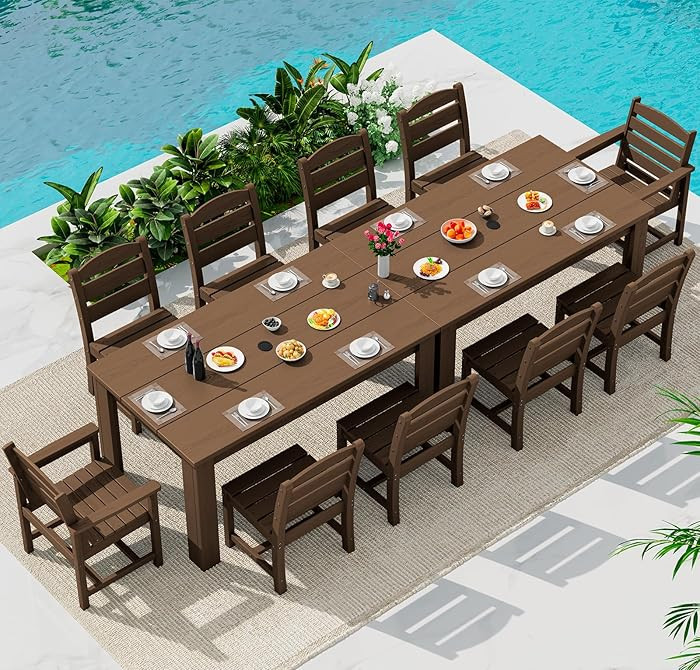 SERWALL HDPE Dining Set for 10 \u2013 2 Tables, 8 Armless + 2 Armchairs. Includes 10 Plastic Wove... | Amazon (US)