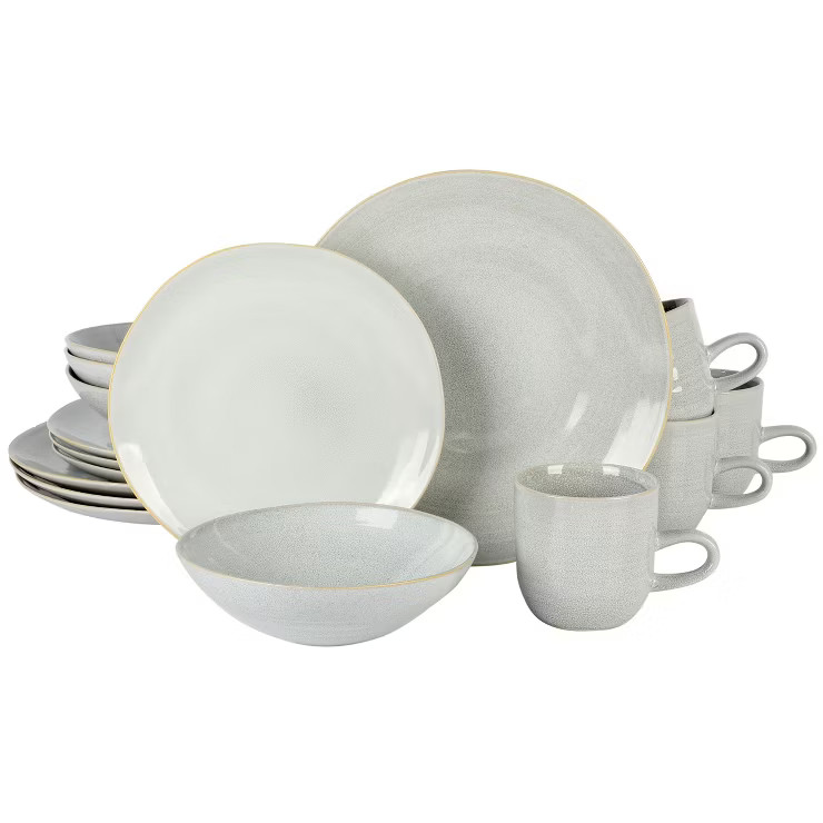 Gibson Laurie Gates Ravenna 16 Piece Round Stoneware Dinnerware Set in Grey | Target