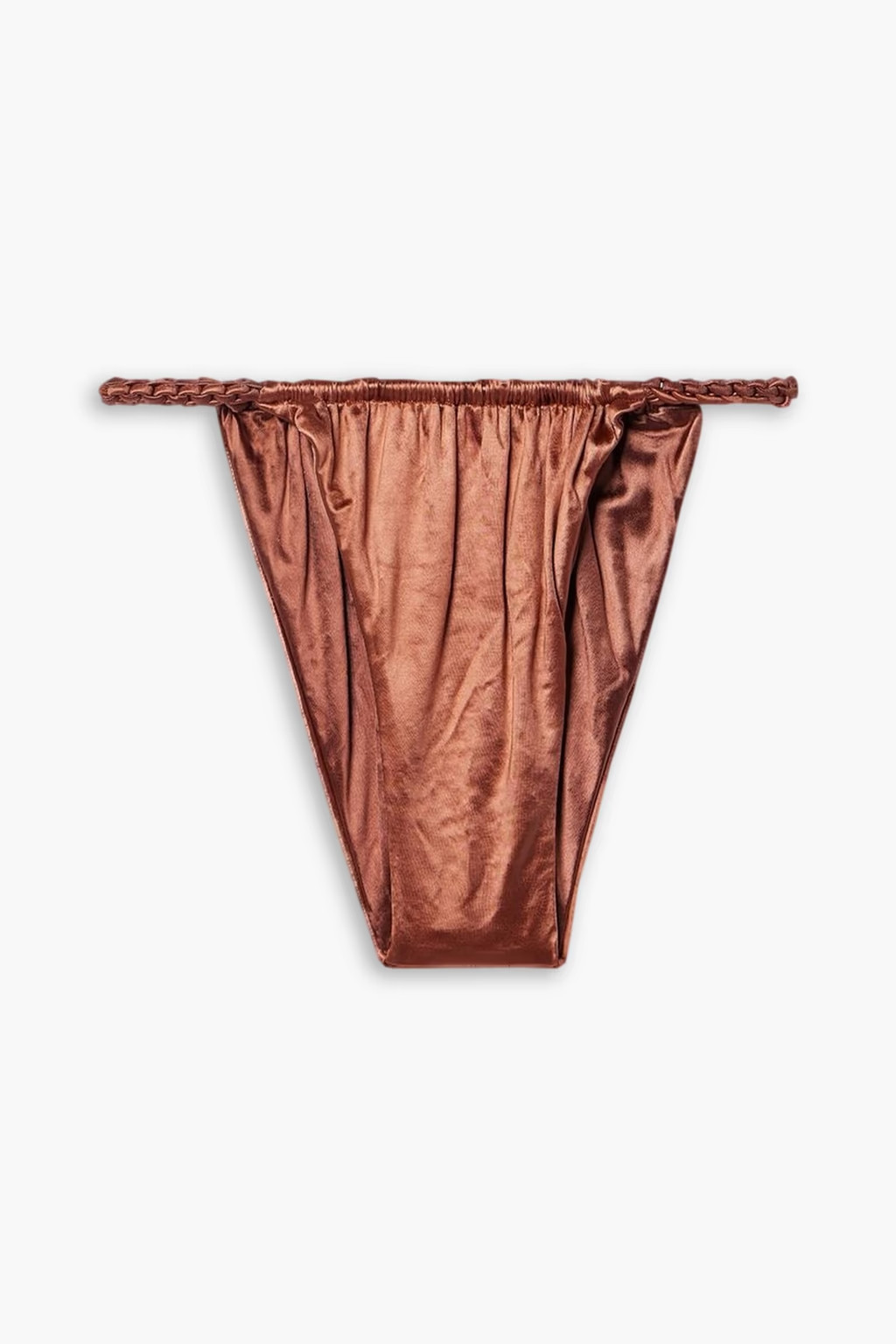 Chain metallic ruched stretch-satin bikini briefs | The Outnet (US and CA)