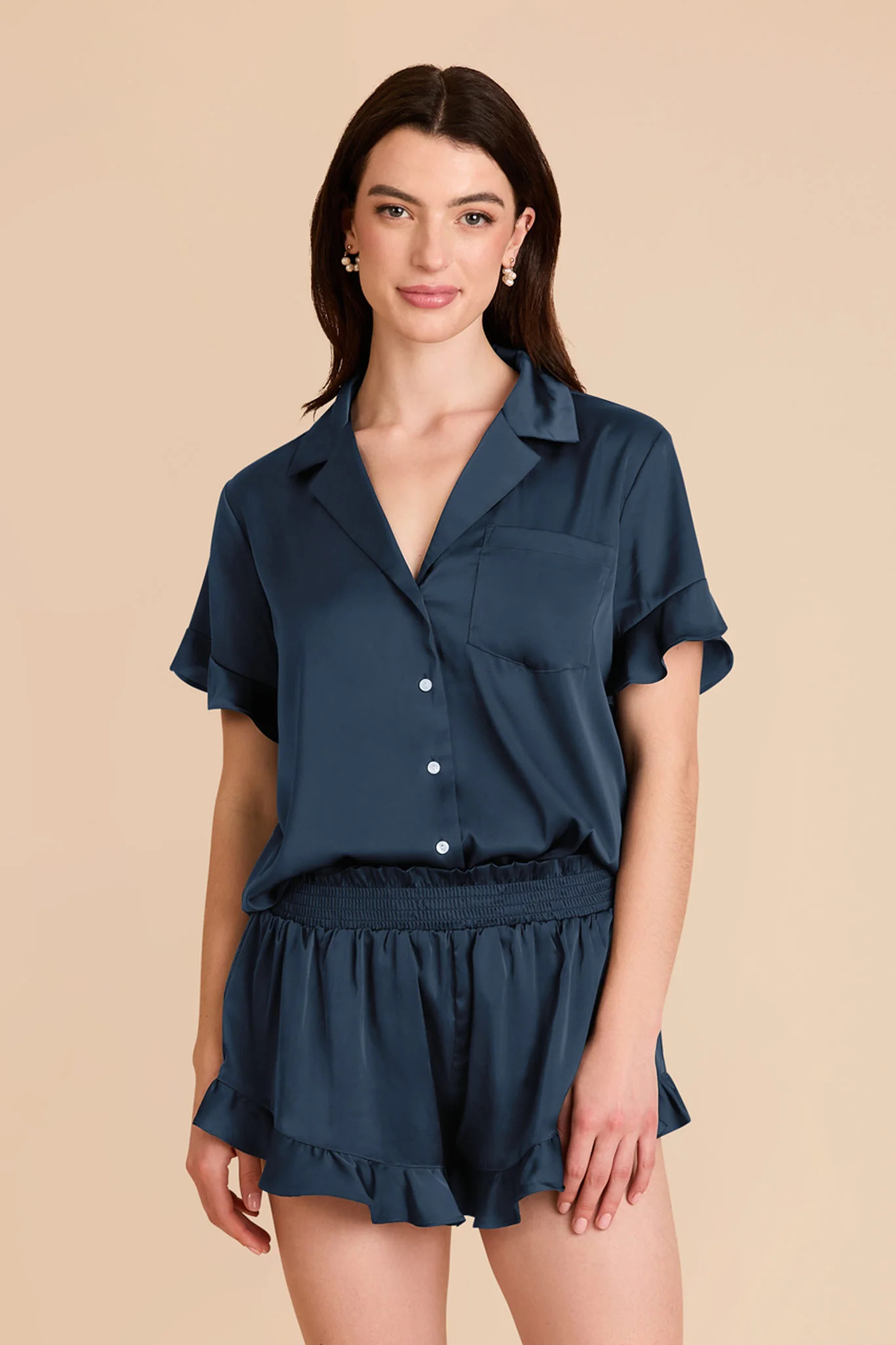 Esther Matte Satin Pajama Set in Navy | Birdy Grey | Birdy Grey