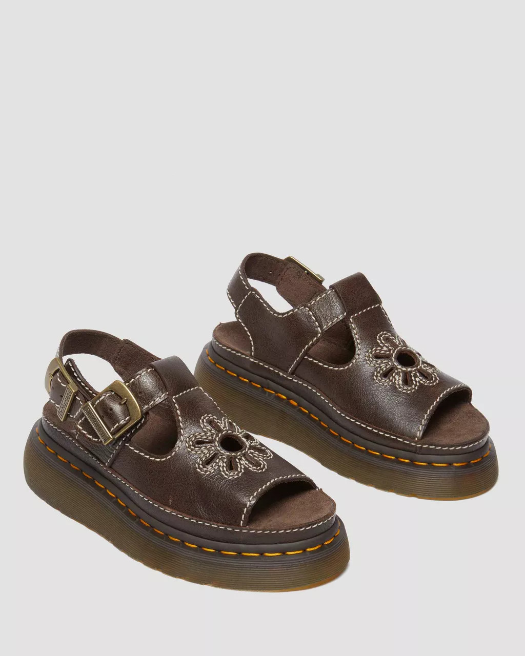 Dunnet Flower Full Grain Leather Sandals in Brown | Dr. Martens | Dr. Martens