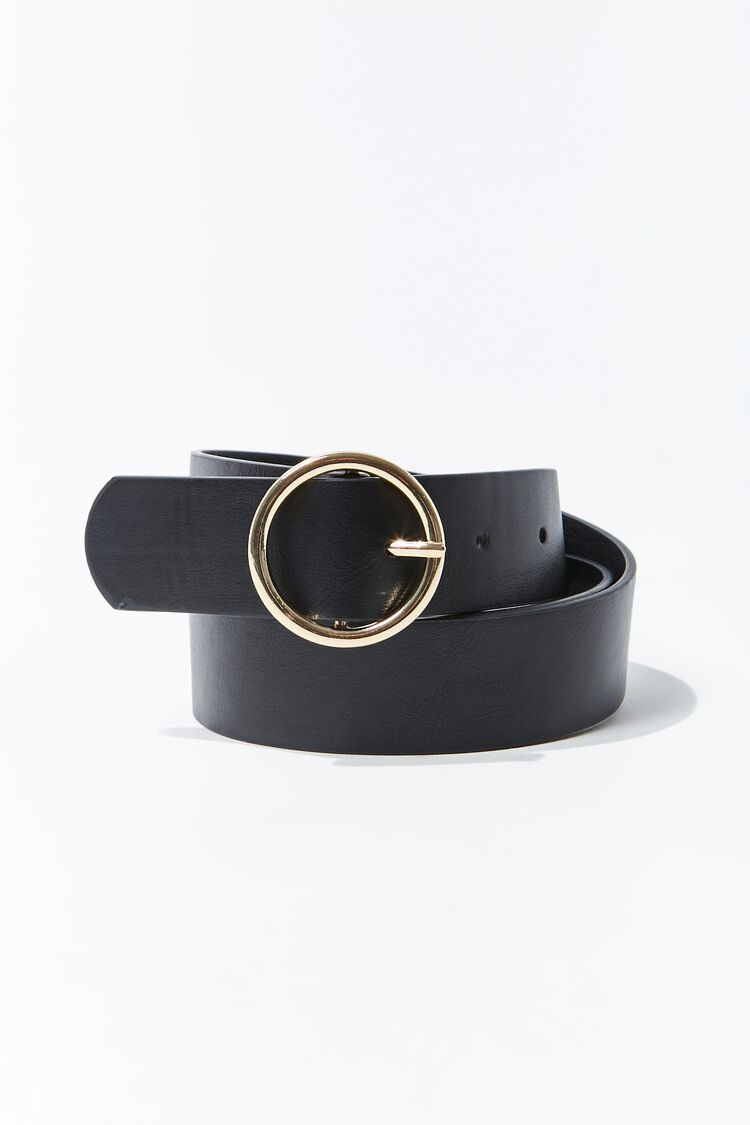 Round Buckle Belt in Black/Gold, M/L | Forever 21