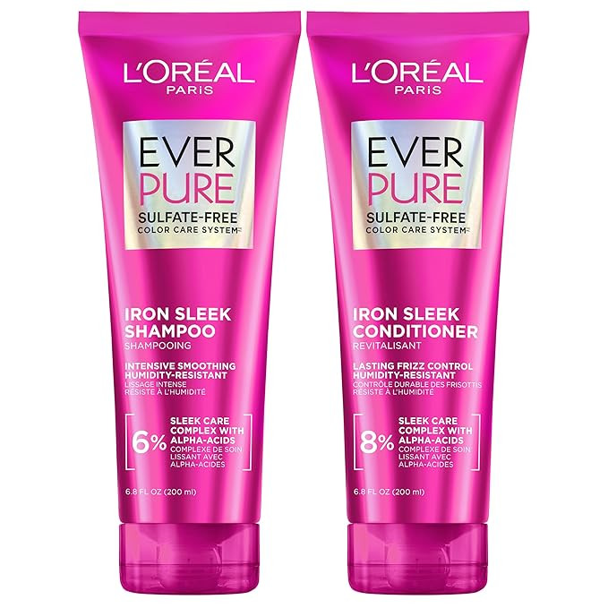 L'Oreal Paris Sulfate Free Iron Sleek Smoothing Shampoo and Conditioner, Frizz Control and Humidi... | Amazon (US)