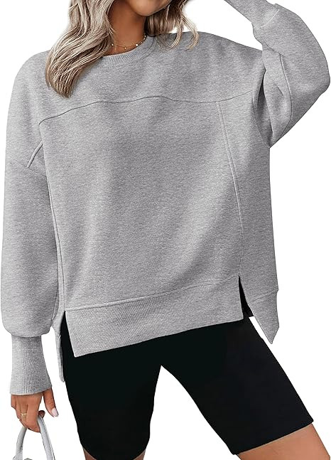 BTFBM Women's Casual Crewneck Sweatshirts 2026 Spring Fall Clothes Long Sleeve Side Slit Workout ... | Amazon (US)
