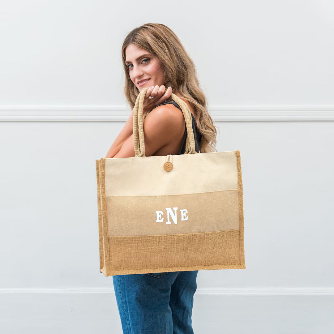 Burlap Tote Bag Personalized Tote Bag Bride Gift Bridesmaid Gift Destination Wedding Beach Weddin... | Etsy (US)