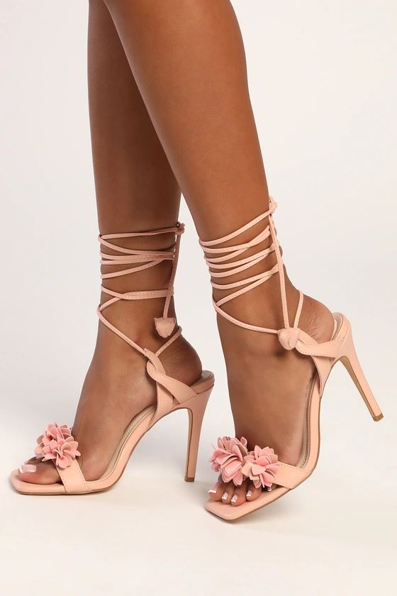Lucy Lu Blush Pink Flower Lace-Up High Heel Sandals | Lulus (US)