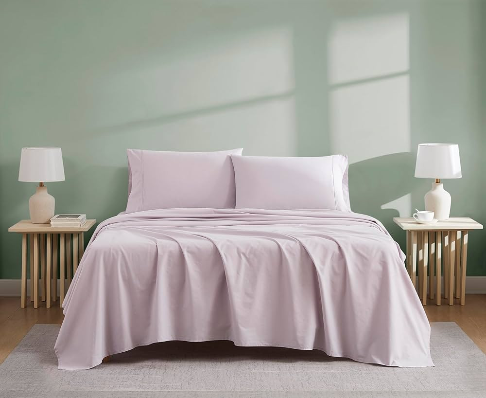 Linen Closet Luxury Cotton 300 Thread Count Organic Cotton 3-Piece Sheet Set, Twin, Lavender | Amazon (US)