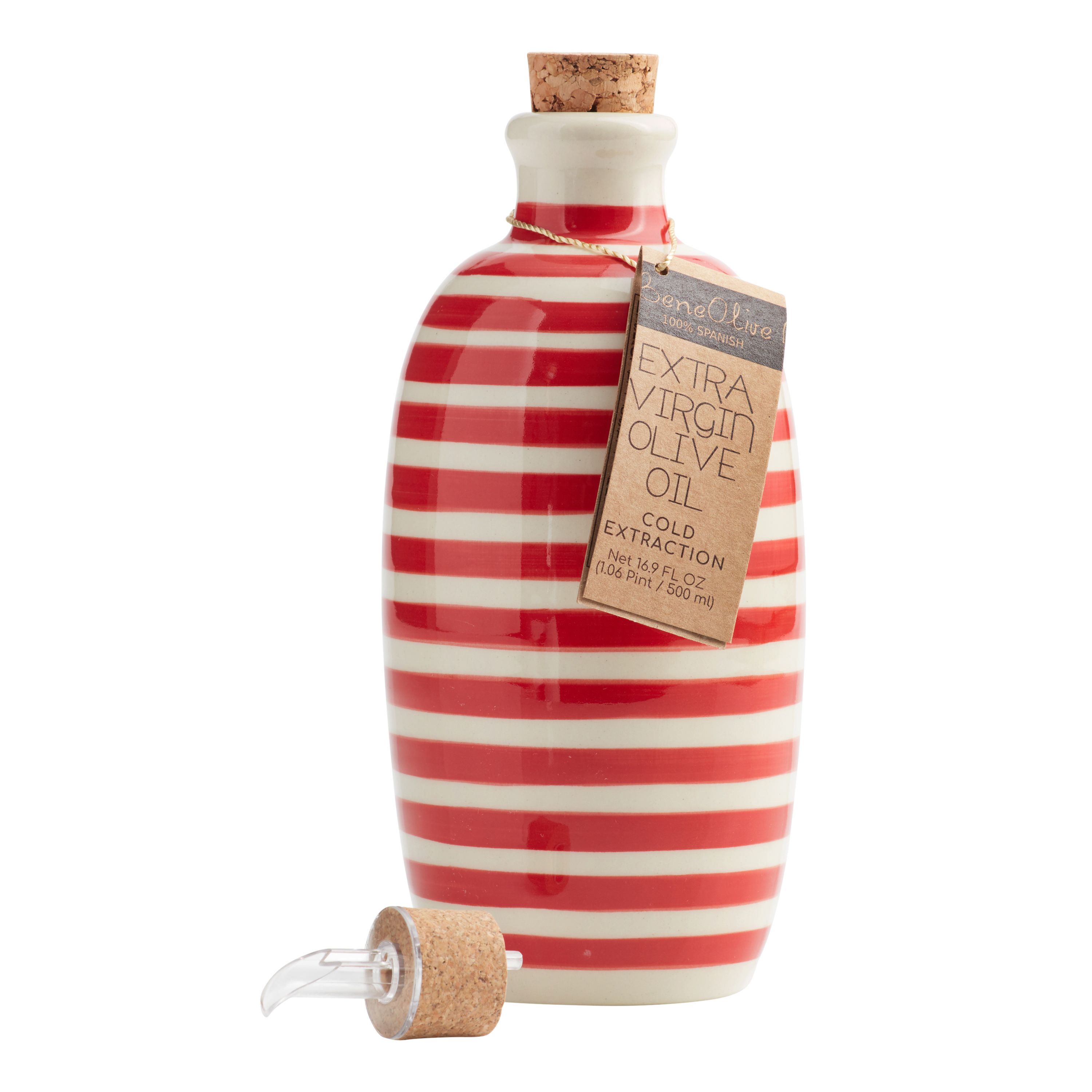 Beneoliva Extra Virgin Olive Oil in Striped Ceramic Bottle | World Market