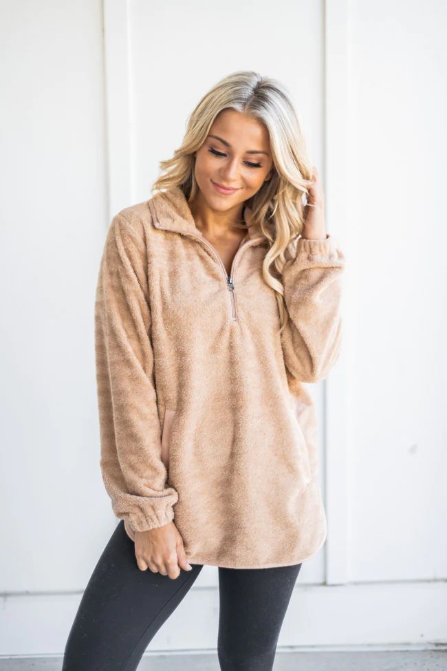 Around The Clock Brown Quarter Zip Sherpa Pullover FINAL SALE | The Pink Lily Boutique