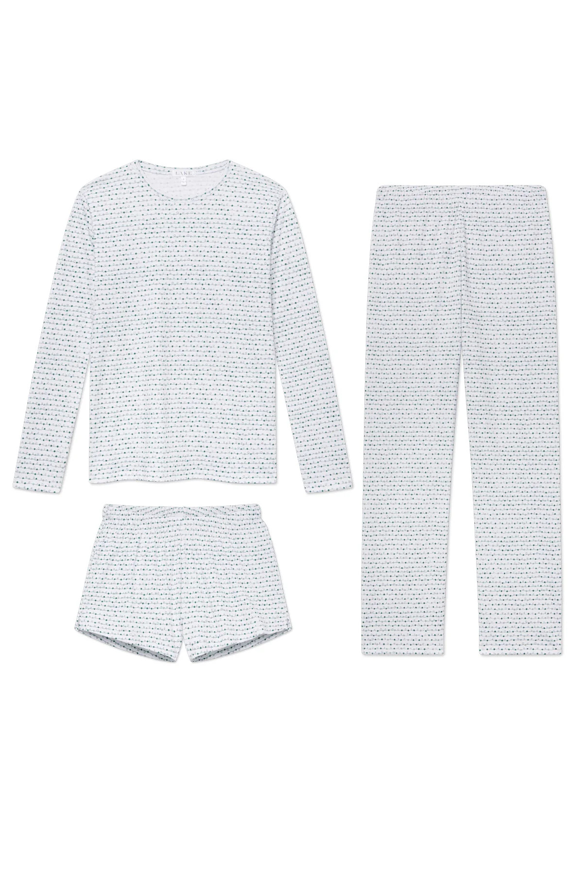 Pima Crew Long Sleeve Bundle in Classic Green Garland | Lake Pajamas
