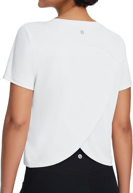 baleaf Women's Workout Tops Athletic Shirts Cropped Short Sleeve Split Back Running Gym Quick Dry... | Amazon (US)