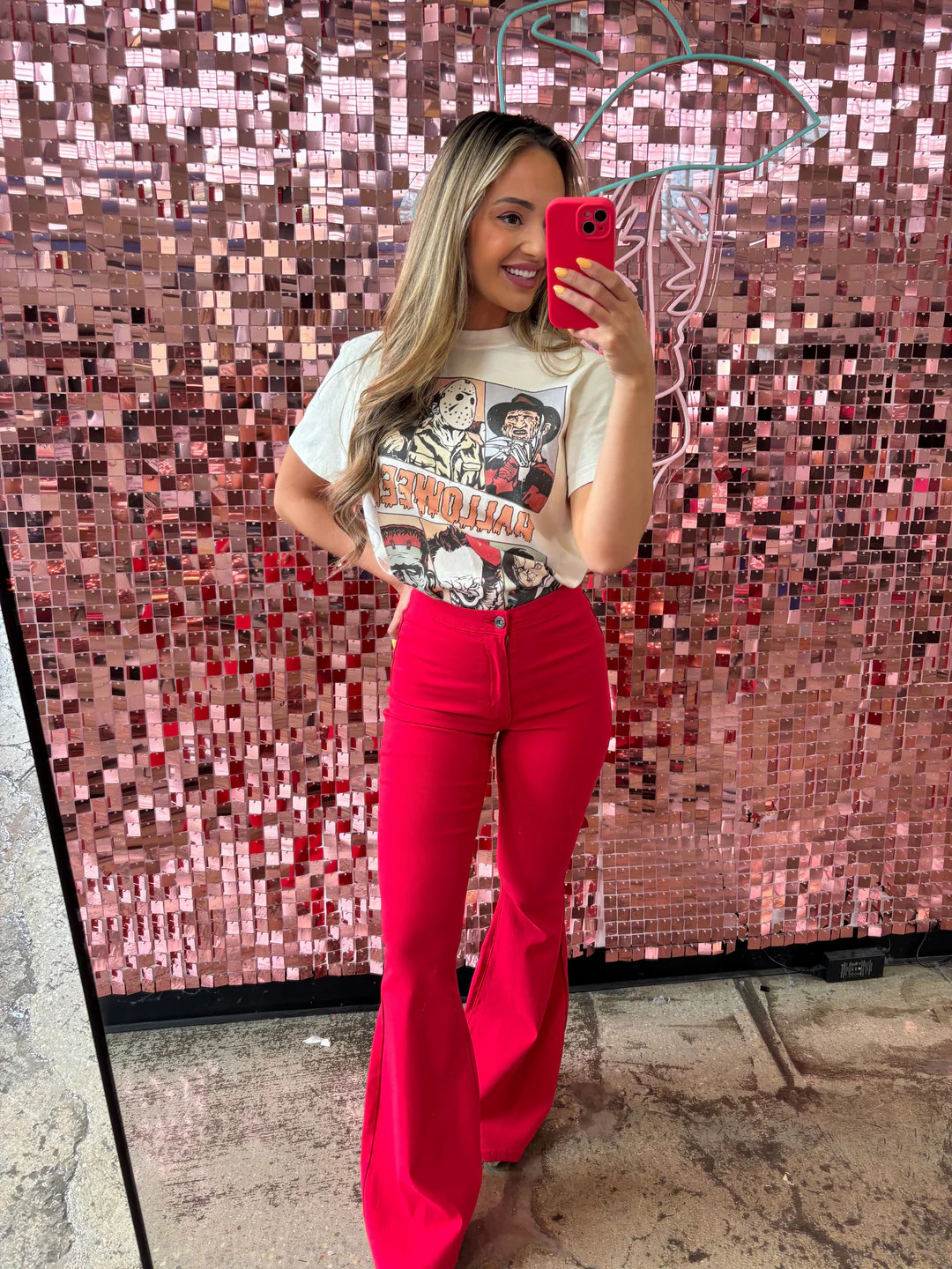 Fiona High Waisted Bell Bottom Flare Jeans - Red | Willow Boutique