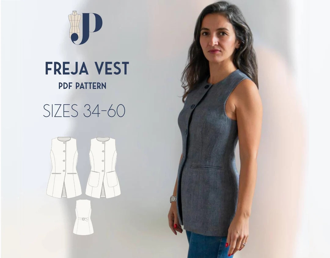 Freja Vest Just Patterns PDF Sewing Pattern Size 34-60 - Etsy | Etsy (US)