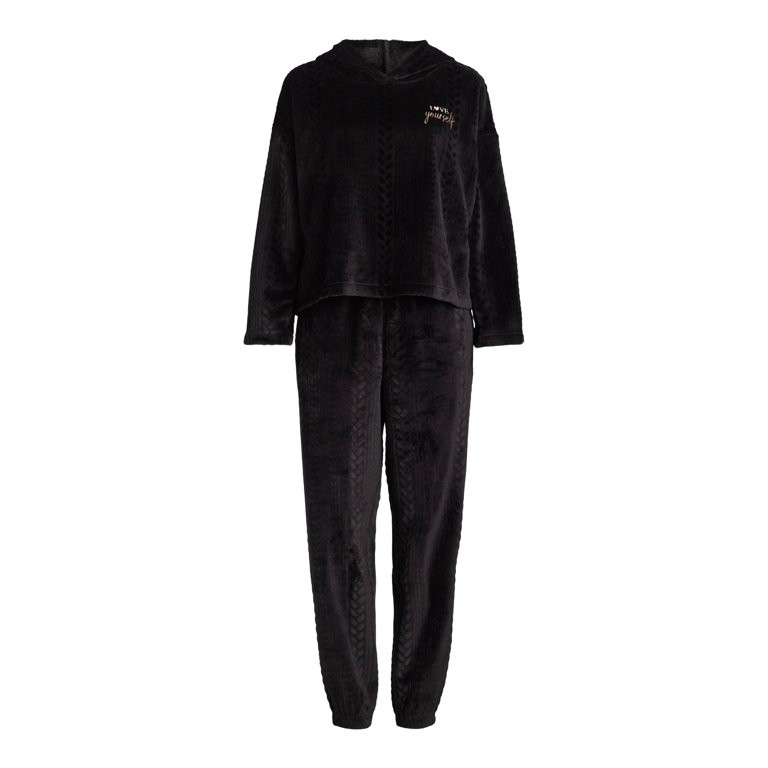 Joyspun Women's Plush Hoodie and Joggers Pajama Set, 2-Piece, Size XS-3X | Walmart (US)