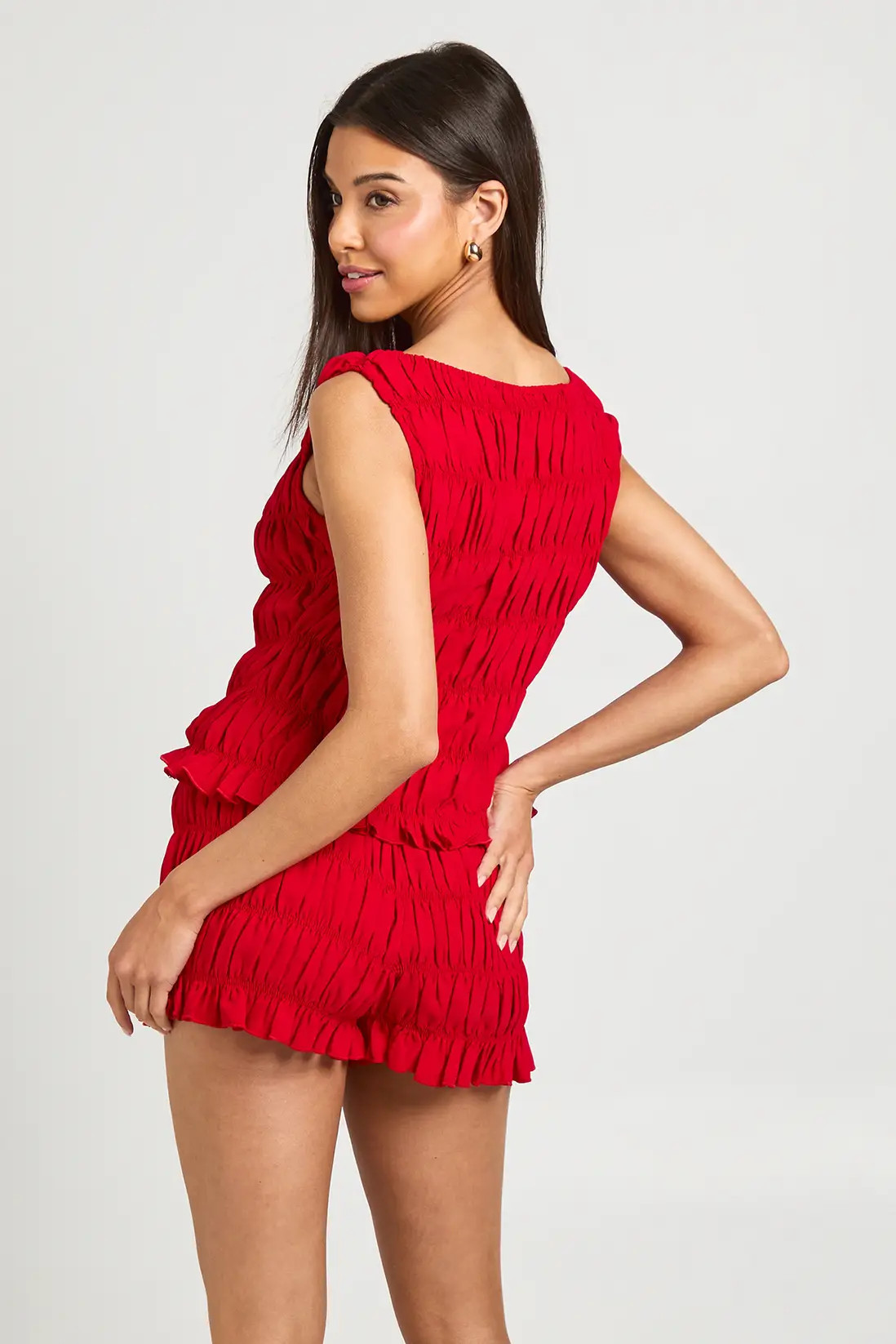 Red Chiffon Shirred Mini Shorts | Boohoo | Boohoo.com (UK & IE)