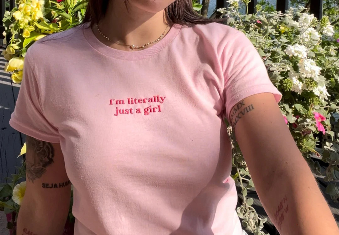 I'm Just a Girl Embroidered Baby Tee, Y2K Clothing, Baby Tees for Women, Trendy Y2k Fashion, 2000... | Etsy (US)