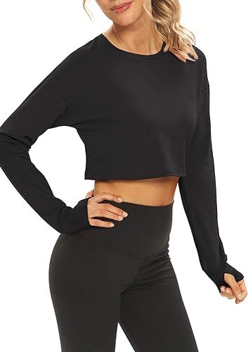 Mippo Long Sleeve Crop Top Workout Athletic Shirts Cropped Sweatshirts for Women | Amazon (US)