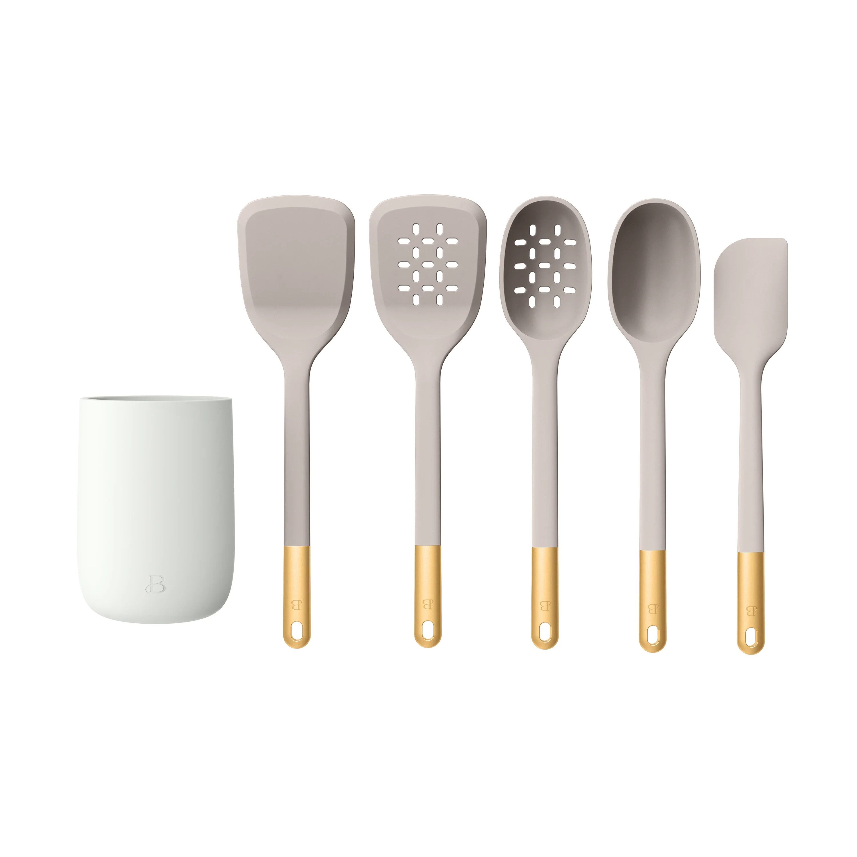 Beautiful 6-Piece Silicone Tool Set with Ceramic Crock, Porcini Taupe by Drew Barrymore | Walmart (US)